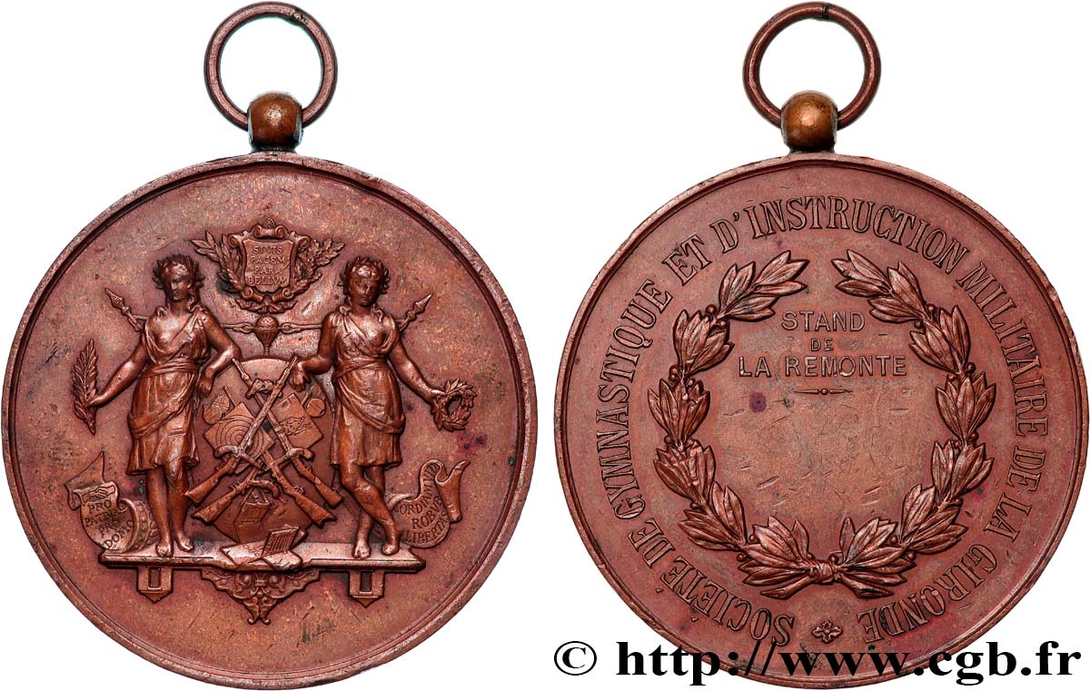 III REPUBLIC Médaille, Société de gymnastique et d’instruction militaire de la Gironde XF