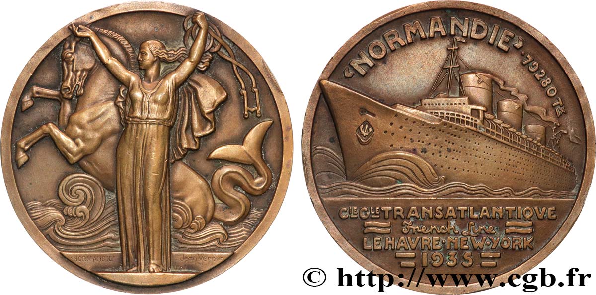 TERZA REPUBBLICA FRANCESE Médaille, French Line, le “Normandie” BB