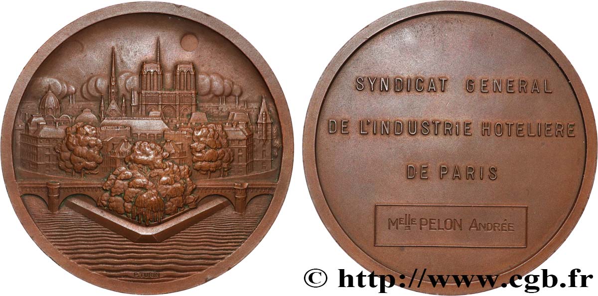 TERCERA REPUBLICA FRANCESA Médaille, Syndicat général de l’industrie hôtelière MBC