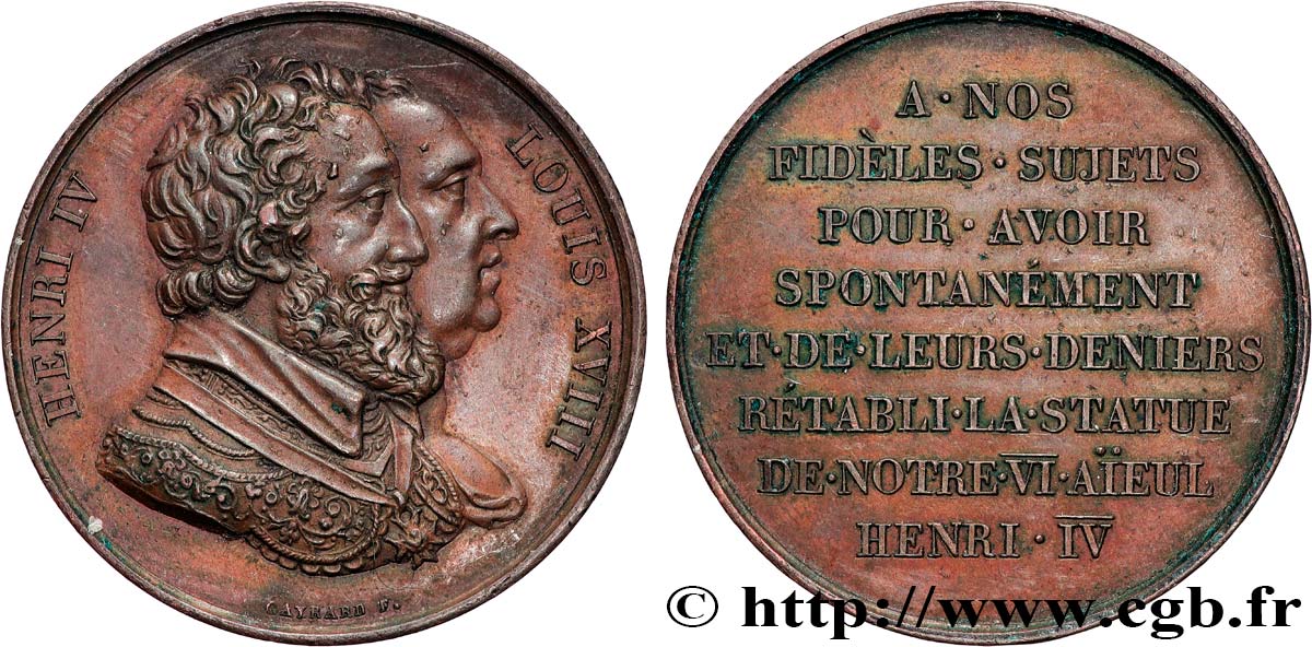 LUIS XVIII Médaille, Rétablissement de la statue de Henri IV le 28 octobre 1817 MBC