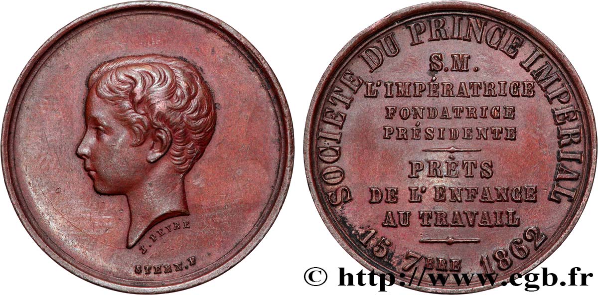 NAPOLÉON IV Médaille, Société du Prince Impérial, prêts de l’enfance au travail TTB/TTB+