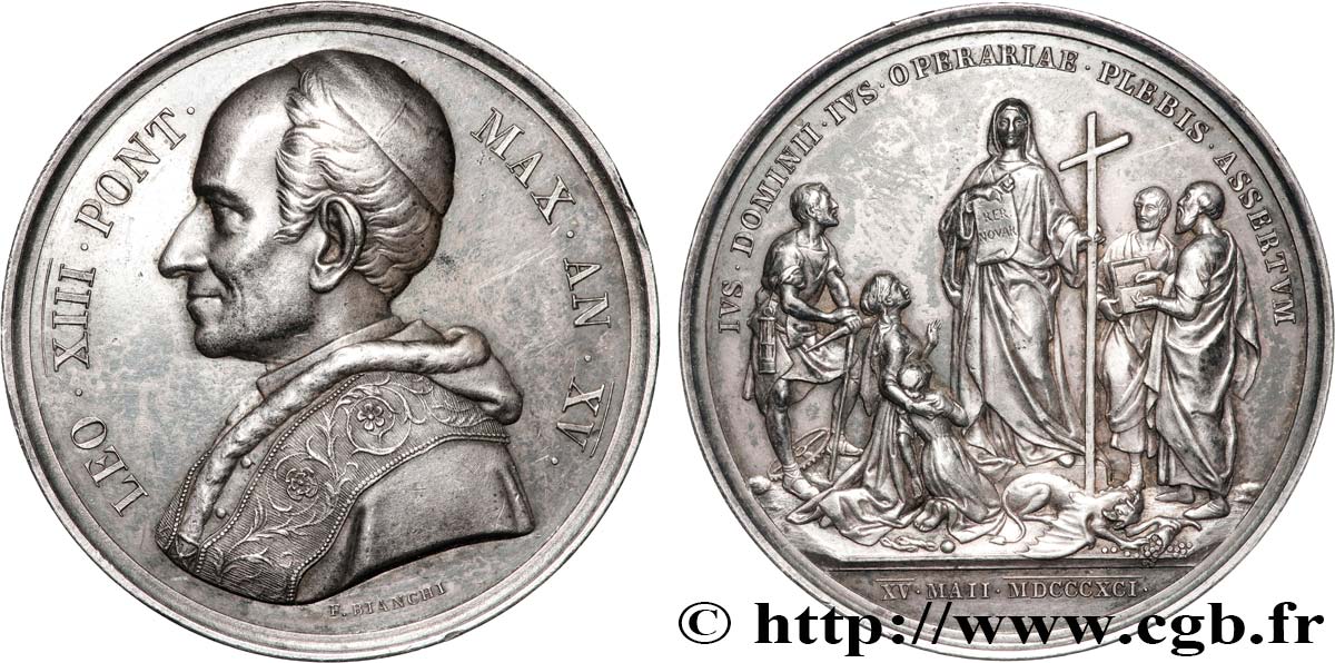 ITALIE - ÉTATS DE L ÉGLISE - LÉON XIII (Vincenzo Gioacchino Pecci) Médaille, Promulgation de l’encyclique Rerum Novarum MBC