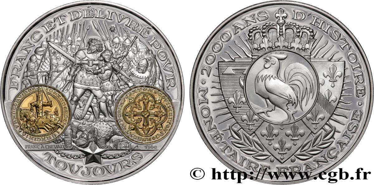 CINQUIÈME RÉPUBLIQUE Médaille, 2000 ans d’histoire monétaire française, le franc à cheval SPL