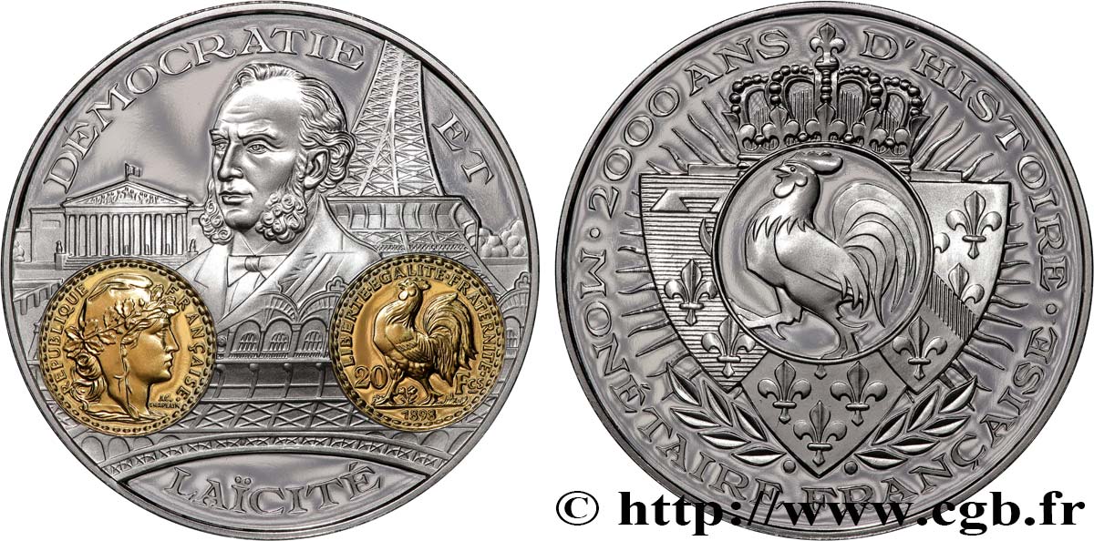 FUNFTE FRANZOSISCHE REPUBLIK Médaille, 2000 ans d’histoire monétaire française, 20 francs Marianne fST