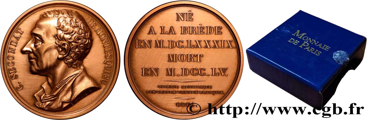 GALERIE MÉTALLIQUE DES GRANDS HOMMES FRANÇAIS Médaille, Montesquieu, Charles Louis de Secondat, refrappe SUP/TTB+