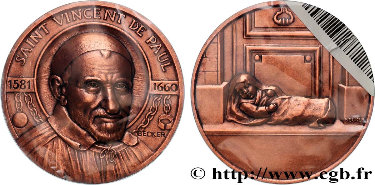 ETAT FRANÇAIS Médaille, Saint Vincent de Paul, refrappe MS