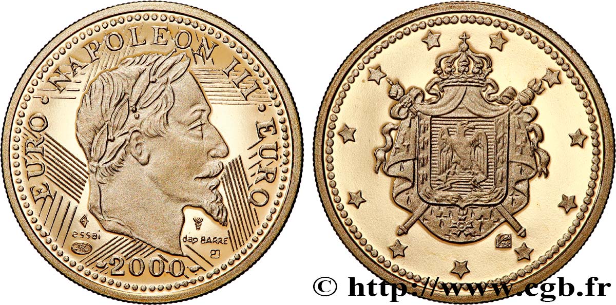 QUINTA REPUBLICA FRANCESA Médaille, Essai, Euro Napoléon III Prueba