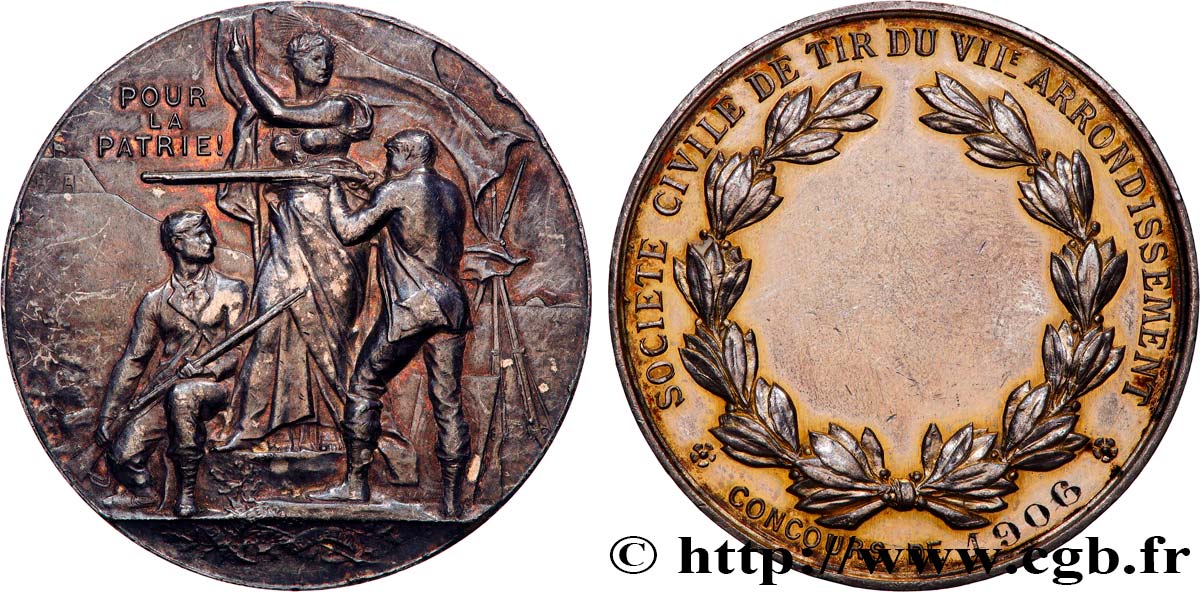 TIR ET ARQUEBUSE Médaille, Pour la Patrie, Société civile de tir du VIIe arrondissement SS