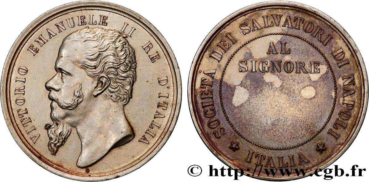 ITALIA - REGNO D ITALIA - VITTORIO EMANUELE II Médaille, Société des sauveteurs de Naples, Italie SPL/q.SPL