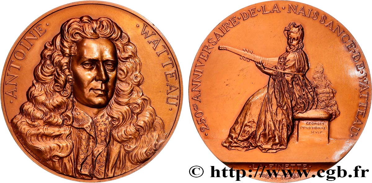 ARTISTES : MUSICIENS, PEINTRES, SCULPTEURS Médaille, 250e anniversaire de la naissance d’Antoine Watteau SPL