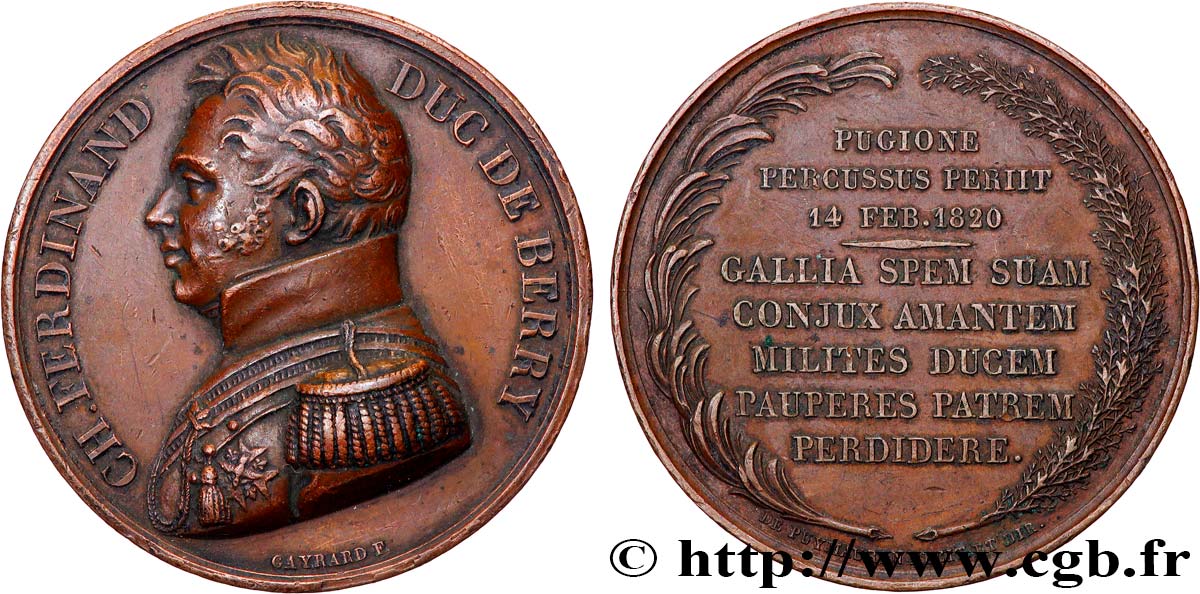 LUDWIG XVIII Médaille, Mort de Charles Ferdinand duc de Berry SS