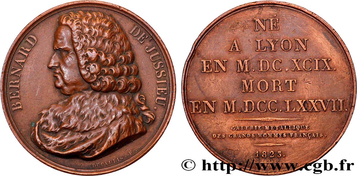 METALLIC GALLERY OF THE GREAT MEN FRENCH Médaille, Bernard de Jussieu XF