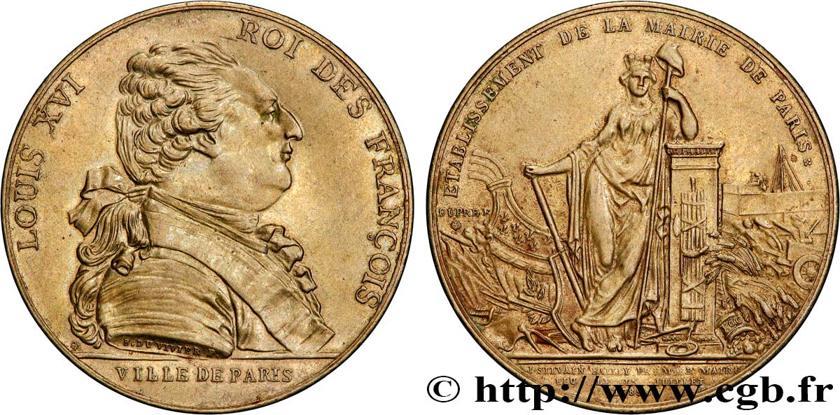 LOUIS XVI Médaille, Ville de Paris - J. S. Bailly maire q.SPL