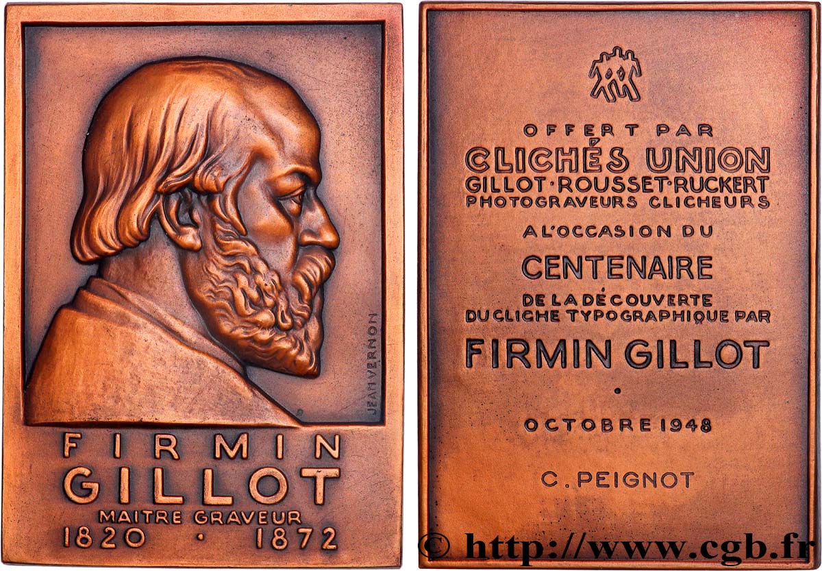 IV REPUBLIC Plaquette, Firmin Gillot, Centenaire de la découverte du cliché typographique AU