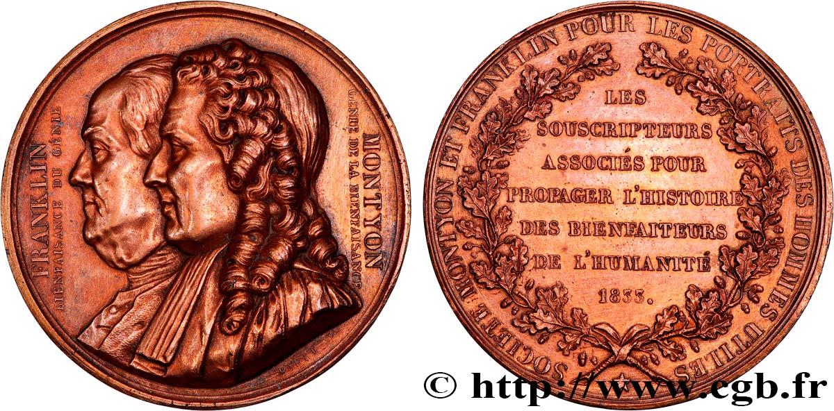 LOUIS-PHILIPPE Ier Médaille, Société Montyon et Franklin pour les portraits des hommes utiles TTB