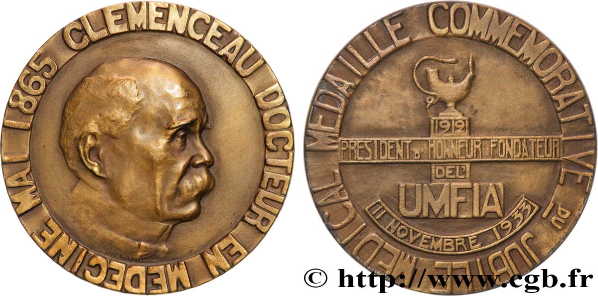 TROISIÈME RÉPUBLIQUE Médaille, Clémenceau et l’UMFIA TTB