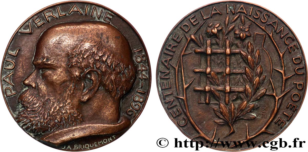 ÉTAT FRANÇAIS Médaille, Centenaire de la naissance de Paul Verlaine TTB