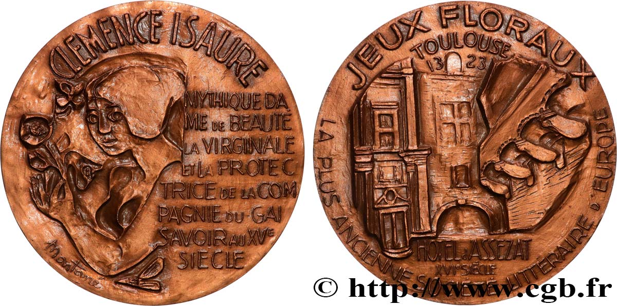 QUINTA REPUBBLICA FRANCESE Médaille, Clémence Isaure, Jeux floraux de Toulouse SPL