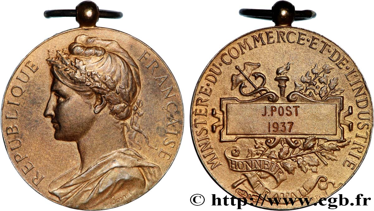 DRITTE FRANZOSISCHE REPUBLIK Médaille d’honneur du travail, Ministère du commerce et de l’industrie, Vermeil SS