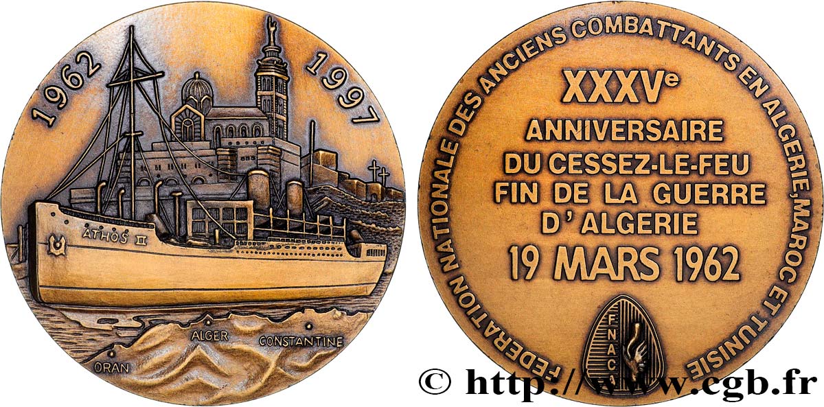 V REPUBLIC Médaille, 35e anniversaire du Cessez-le-feu, fin de la guerre d’Algérie AU