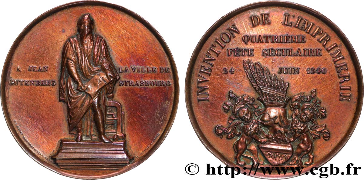 LOUIS-PHILIPPE Ier Médaille, Jean Gutenberg, 400e anniversaire de l’invention de l’imprimerie TTB