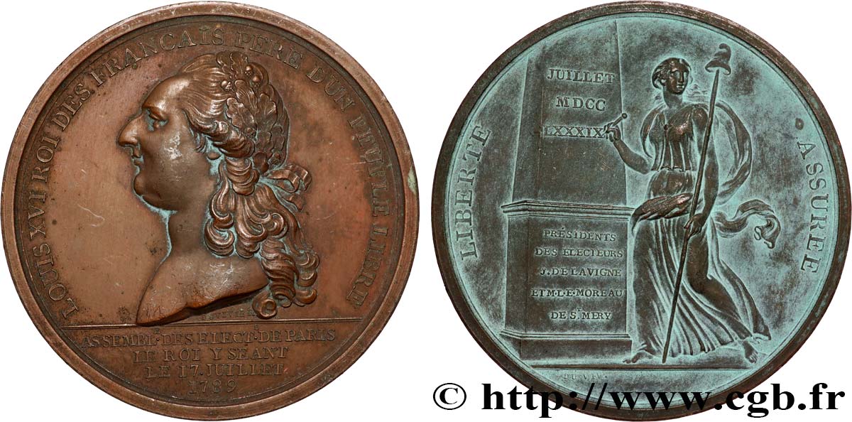 LOUIS XVI Médaille, Assemblée des électeurs de Paris, refrappe BB