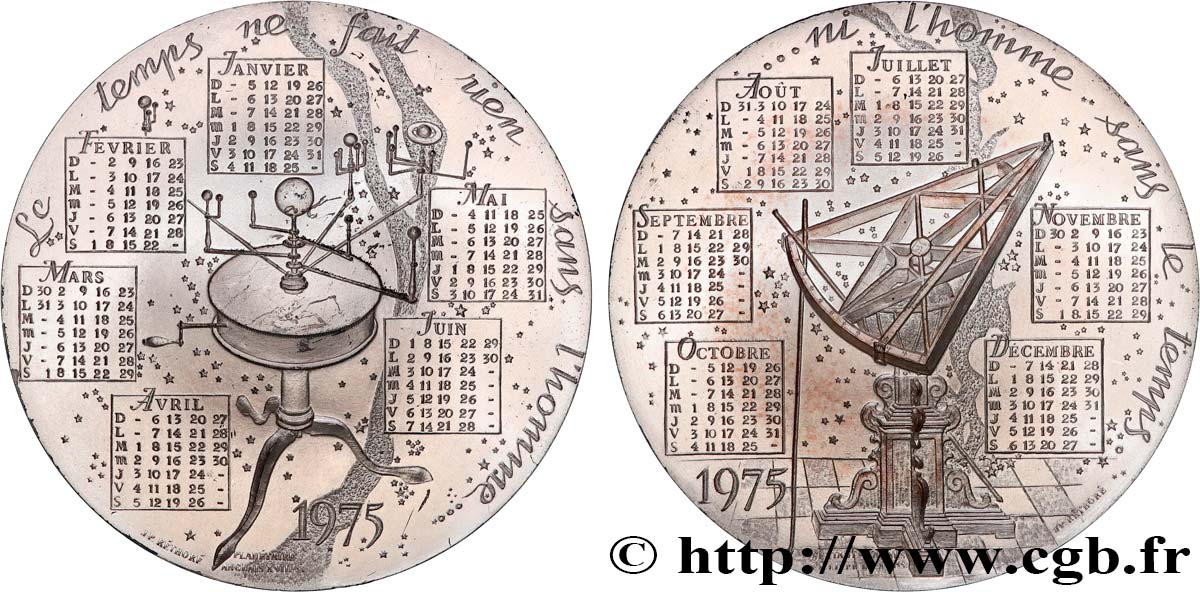 CINQUIÈME RÉPUBLIQUE Médaille, Calendrier 1975 TTB+