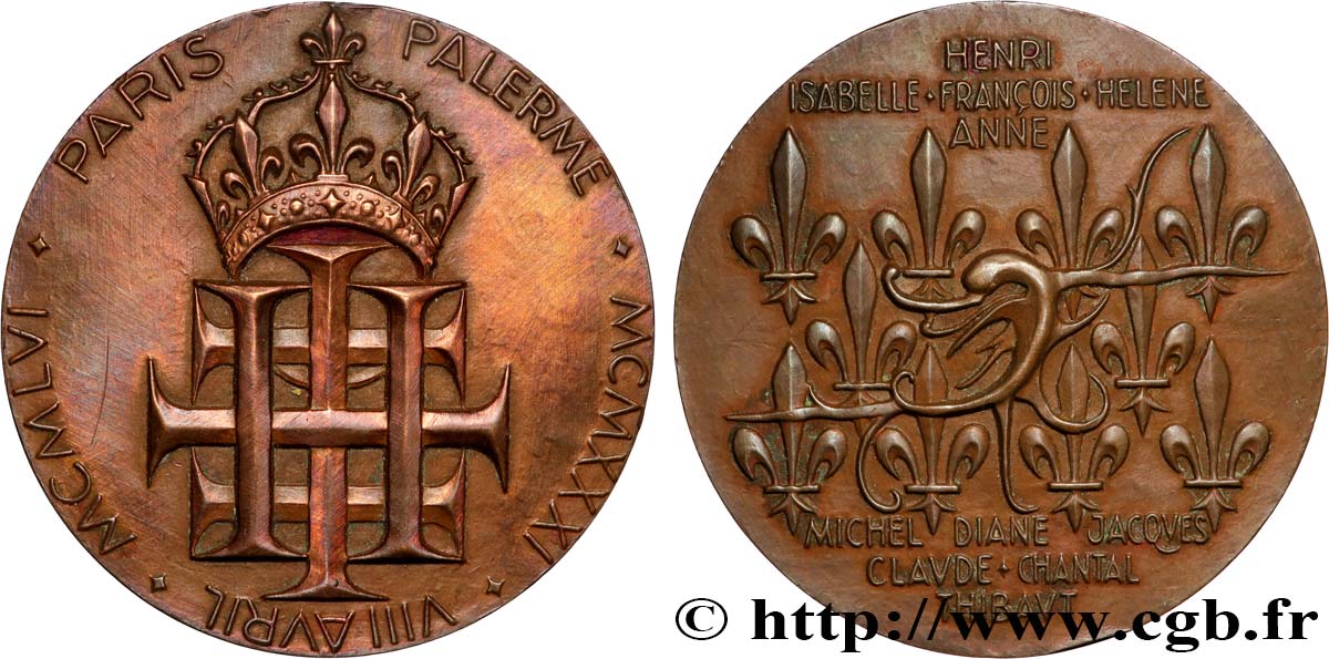 QUARTA REPUBBLICA FRANCESE Médaille, Henri d’Orléans et Isabelle d’Orléans-Bragance, noces d’argent q.SPL