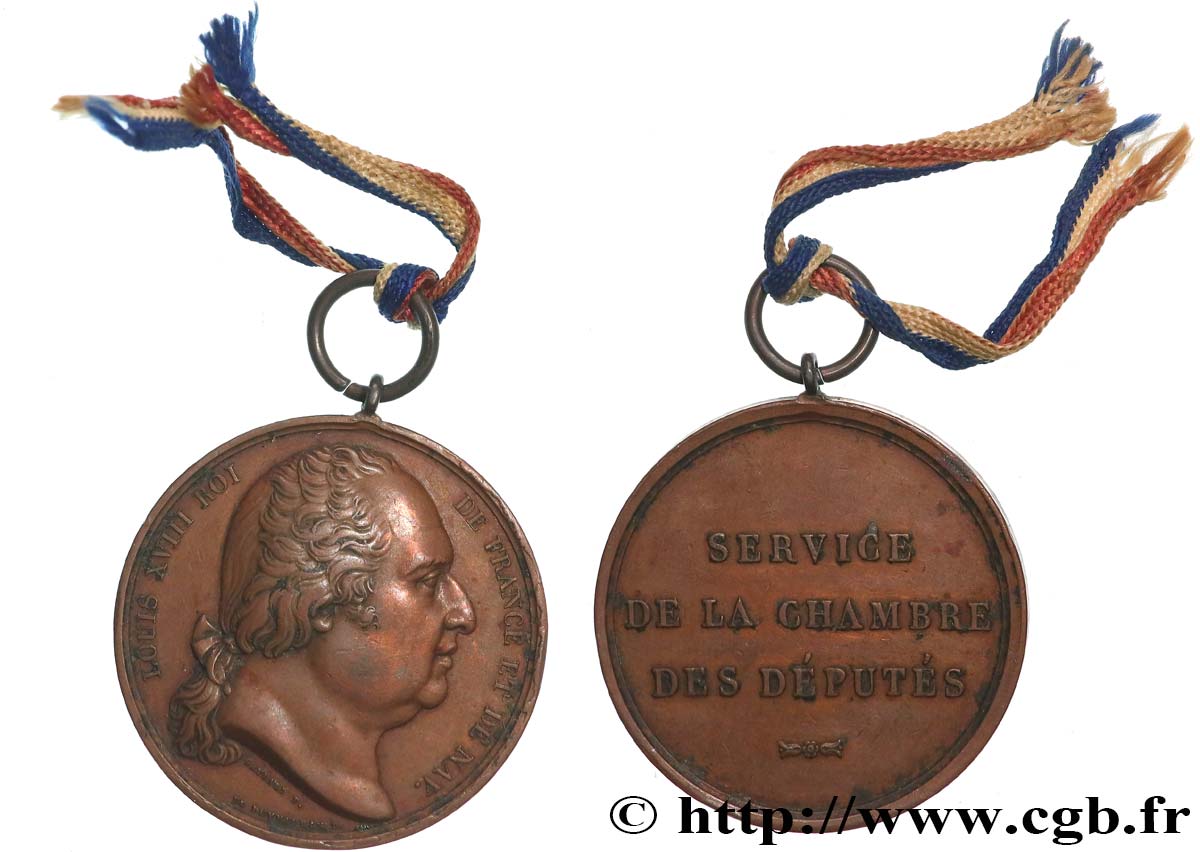 LOUIS XVIII Médaille, Service de la Chambre des députés TTB