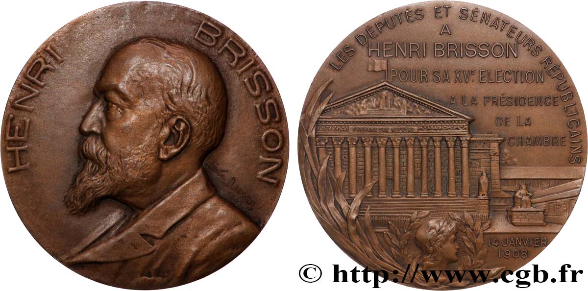 III REPUBLIC Médaille, Henri Brisson, Président de la Chambre des députés AU