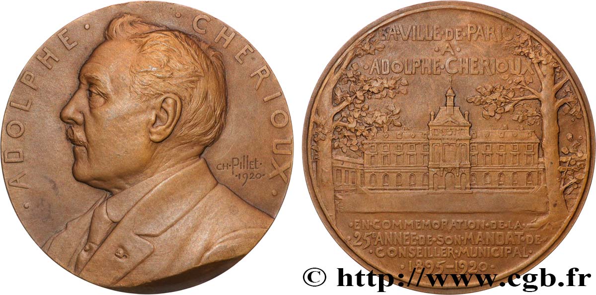 III REPUBLIC Médaille, 25e année de mandat, Adolphe Cherioux  AU/AU