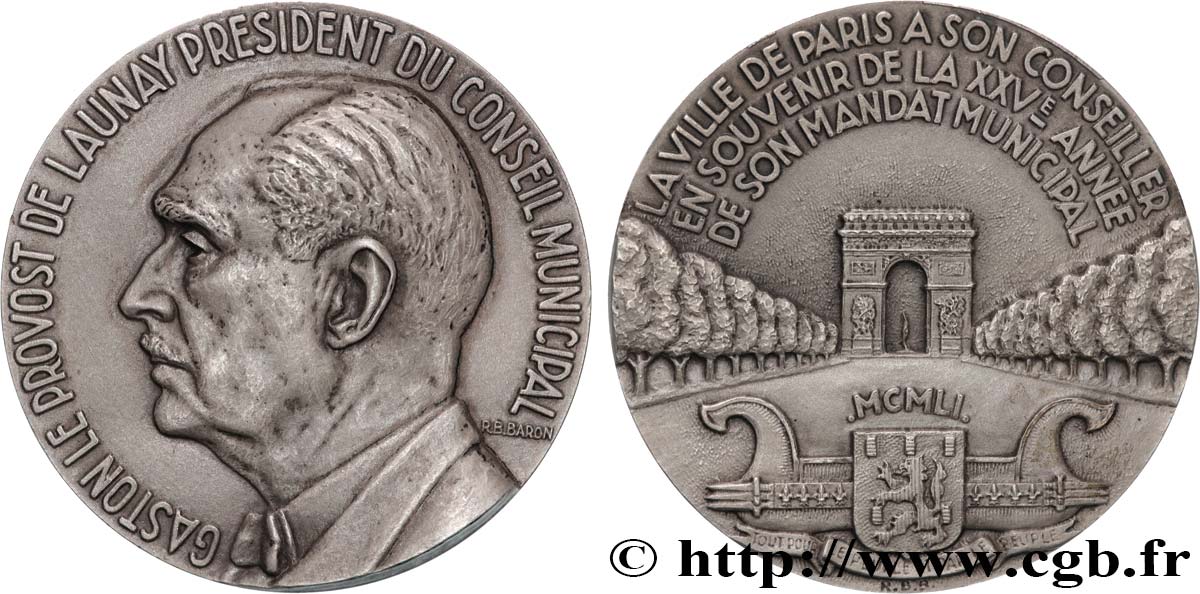 QUARTA REPUBBLICA FRANCESE Médaille, 25e année de mandat, Gaston Le Provost de Launay SPL