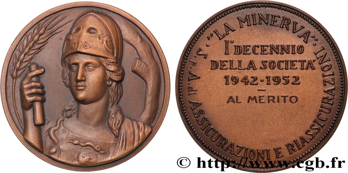 ITALIE médaille, Première décennie de la Société d’Assurance, La minerva SUP