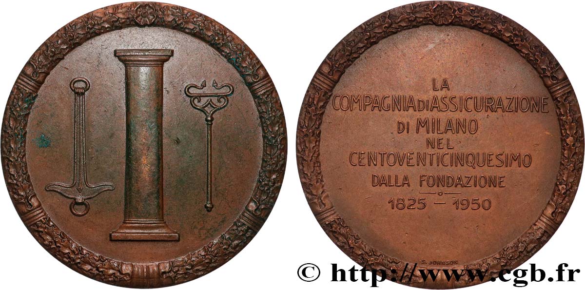 ITALY Médaille, 150e anniversaire Compagnie d’assurances de Milan XF/AU
