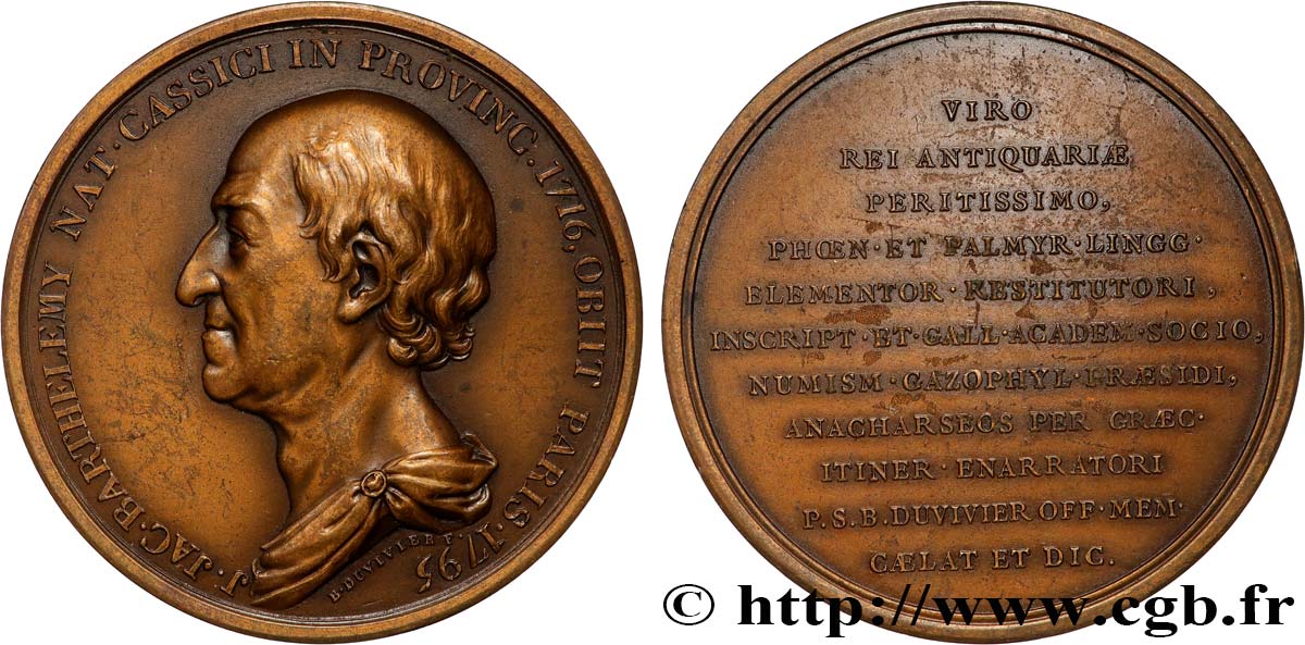 DIRECTOIRE Médaille, Jean Jacques Barthélemy, garde du Cabinet des médailles, refrappe TTB+