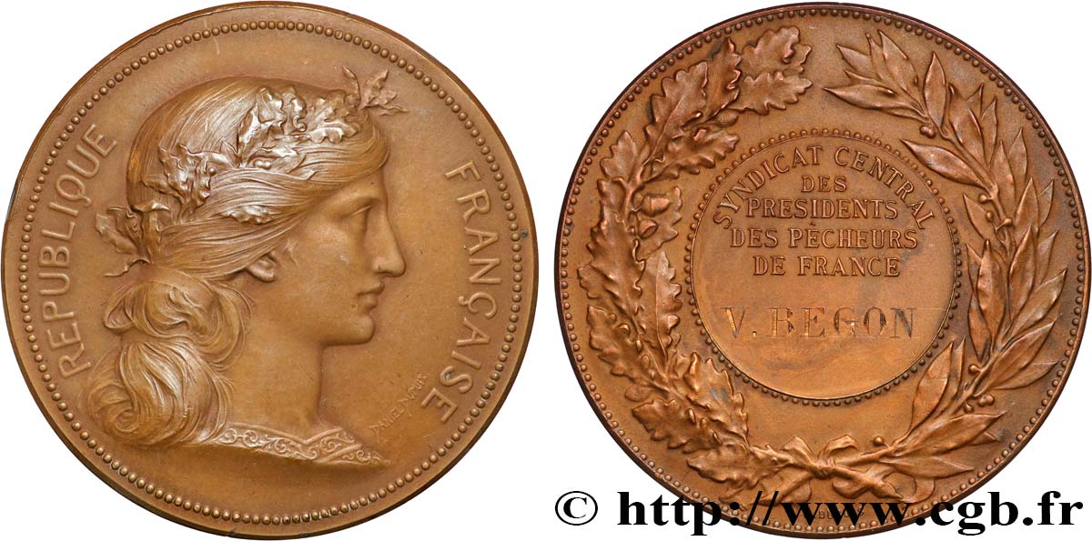 TROISIÈME RÉPUBLIQUE Médaille, Syndicat central des associations des pêcheurs de France TTB+