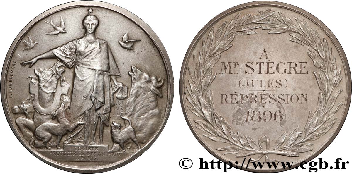 III REPUBLIC Médaille, Société protectrice des animaux AU/AU