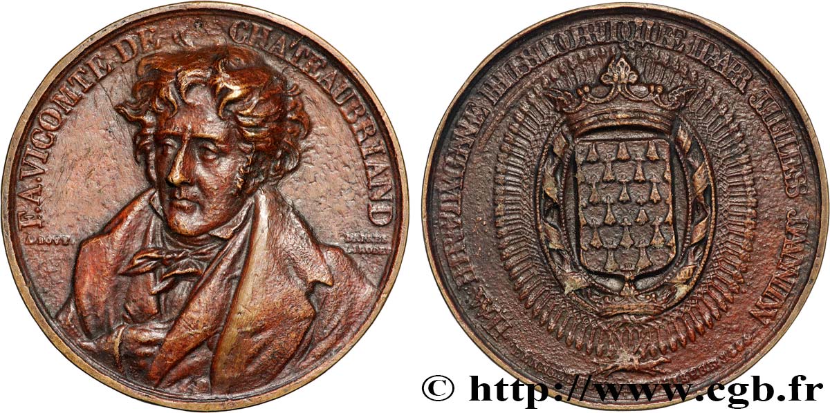 LOUIS-PHILIPPE Ier Médaille, Jules Janin, Vicomte de Chateaubriand, refrappe TTB