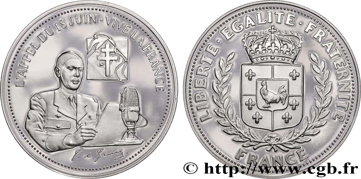 V REPUBLIC Médaille, Charles de Gaulle, Discours du 18 juin 1940 MS