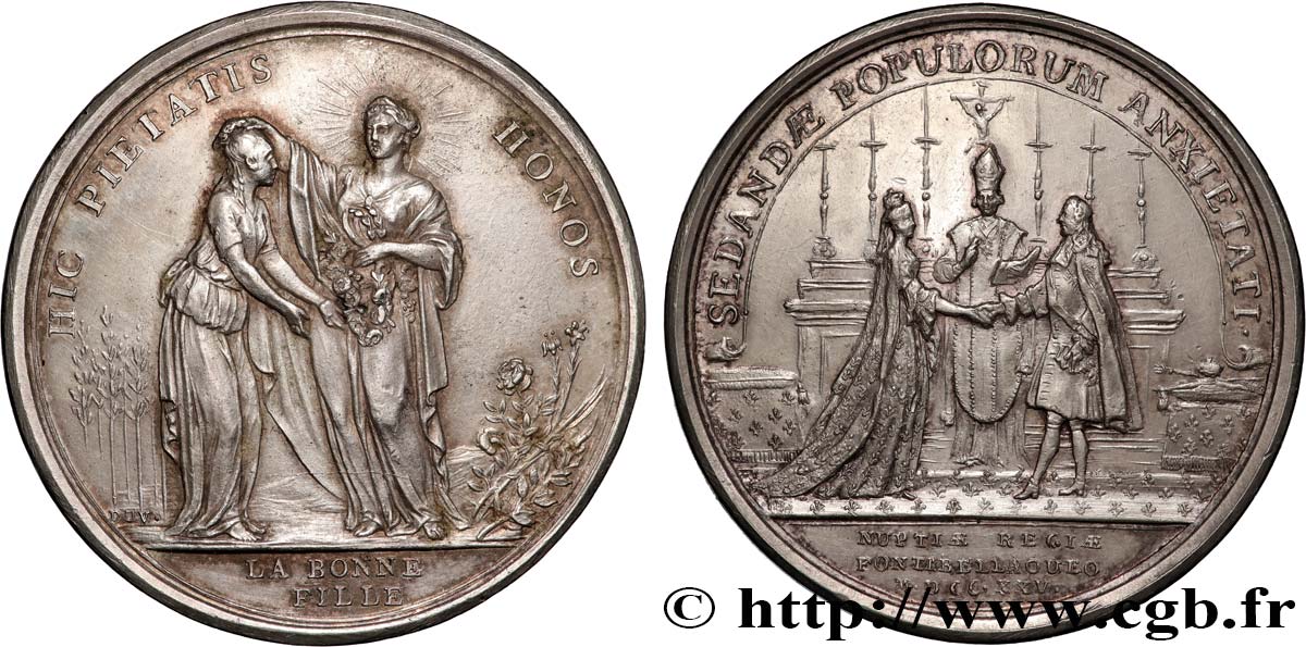 LOUIS XV DIT LE BIEN AIMÉ Médaille, Mariage de Louis XV, Rosières de Canon, Mézidon et Vieux Fumé SPL