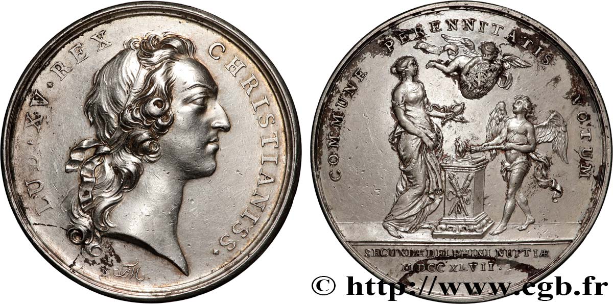 LOUIS XV DIT LE BIEN AIMÉ Médaille, Le second mariage du Dauphin Louis, transformée en médaille de mariage XF