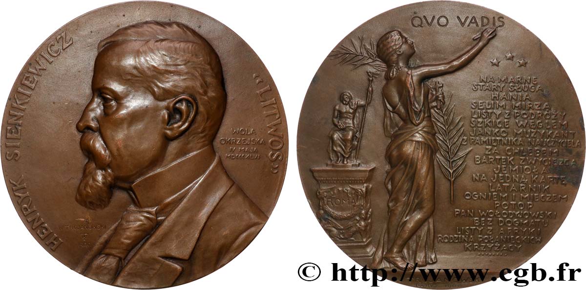 POLOGNE Médaille, Henryk Sienkiewicz SUP