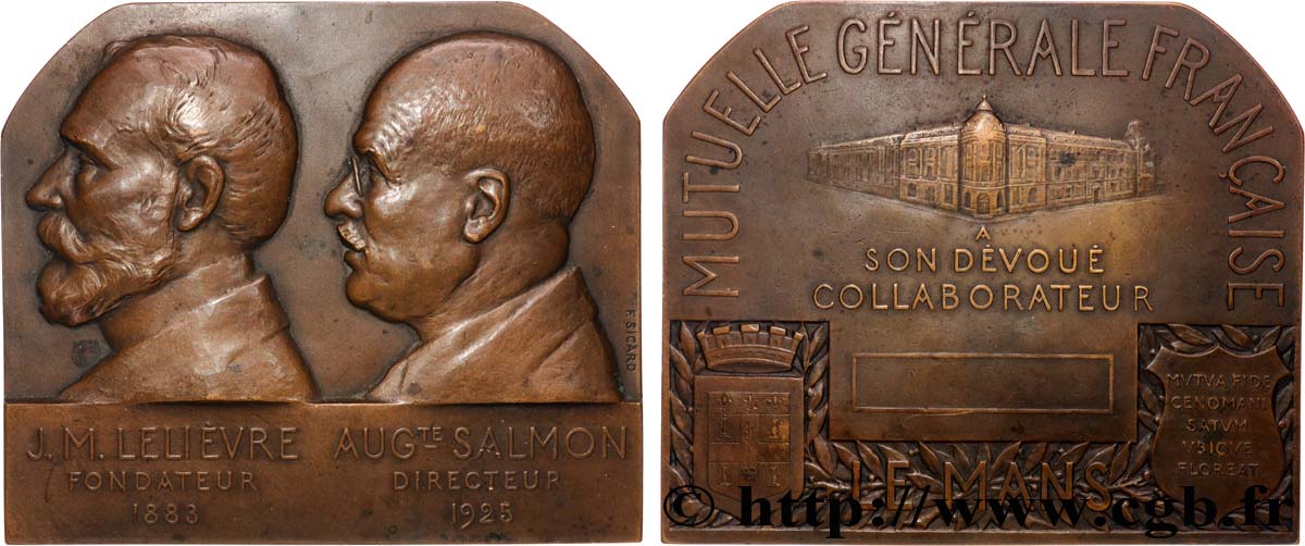 III REPUBLIC Plaque, Jean-Marie Lelièvre et Auguste Salmon, Mutuelle générale française AU