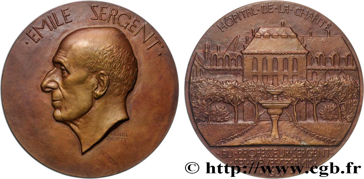 TROISIÈME RÉPUBLIQUE Médaille, Emile Sergent, Hôpital de la Charité TTB+/SUP