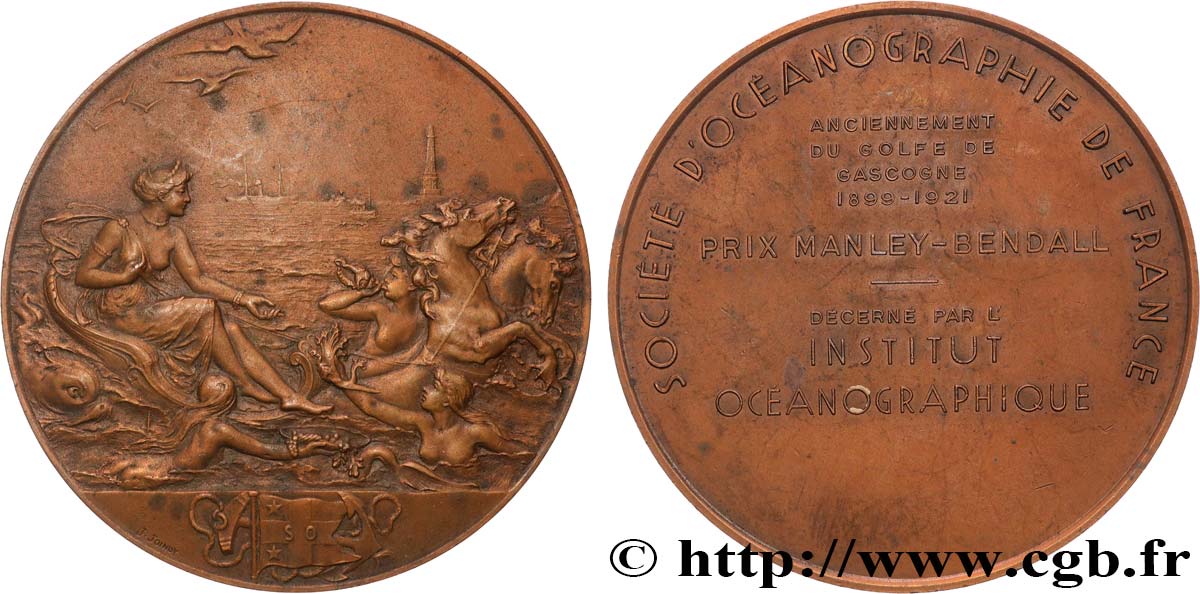 DRITTE FRANZOSISCHE REPUBLIK Médaille, Société d’océanographie de France, Prix Manley-bendall SS