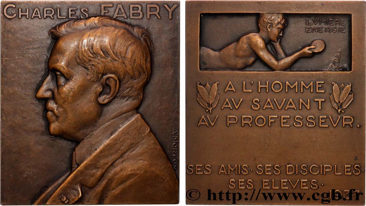 TERCERA REPUBLICA FRANCESA Plaque, Charles Fabry MBC+