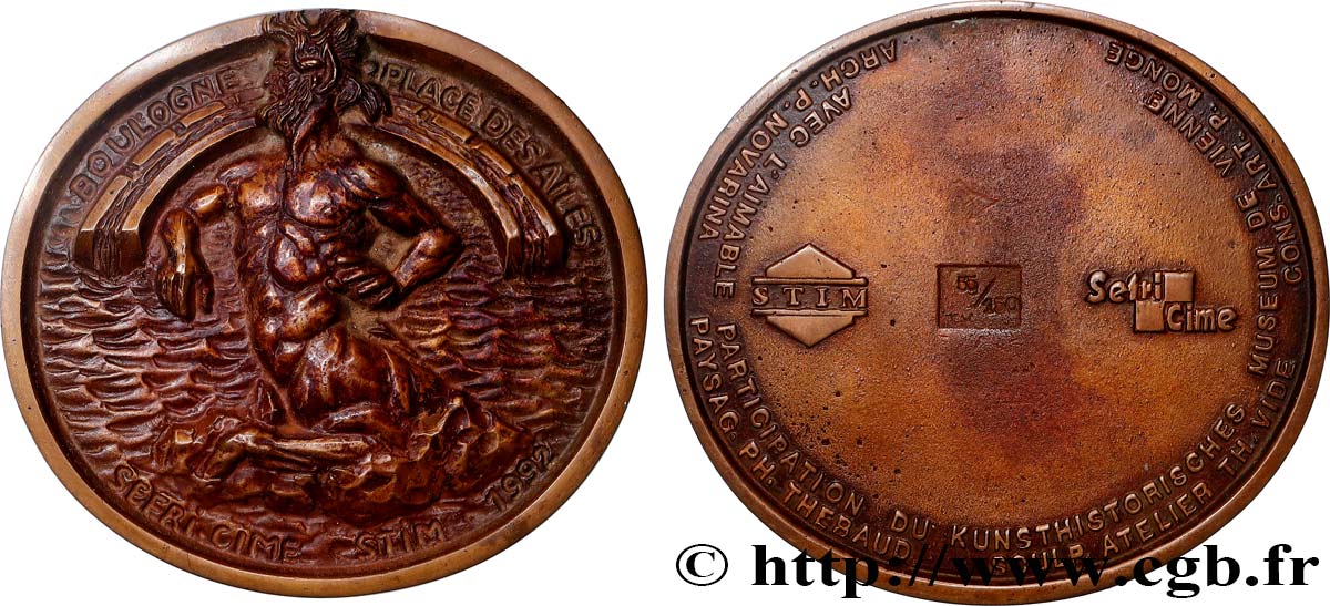 CINQUIÈME RÉPUBLIQUE Médaille, Fontaine du Centaure, Boulogne, Place des ailes, n°55 TTB+