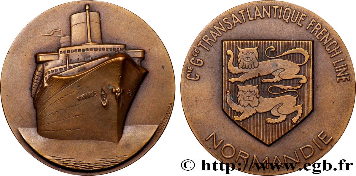 TROISIÈME RÉPUBLIQUE Médaille, French Line, le “Normandie” TTB