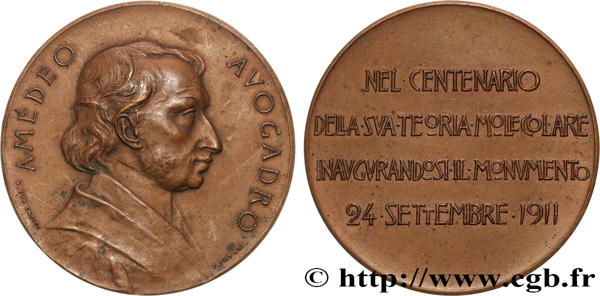 SCIENCES & SCIENTIFIQUES Médaille, Amedeo Avogadro, Centenaire de sa théorie moléculaire BB/q.SPL