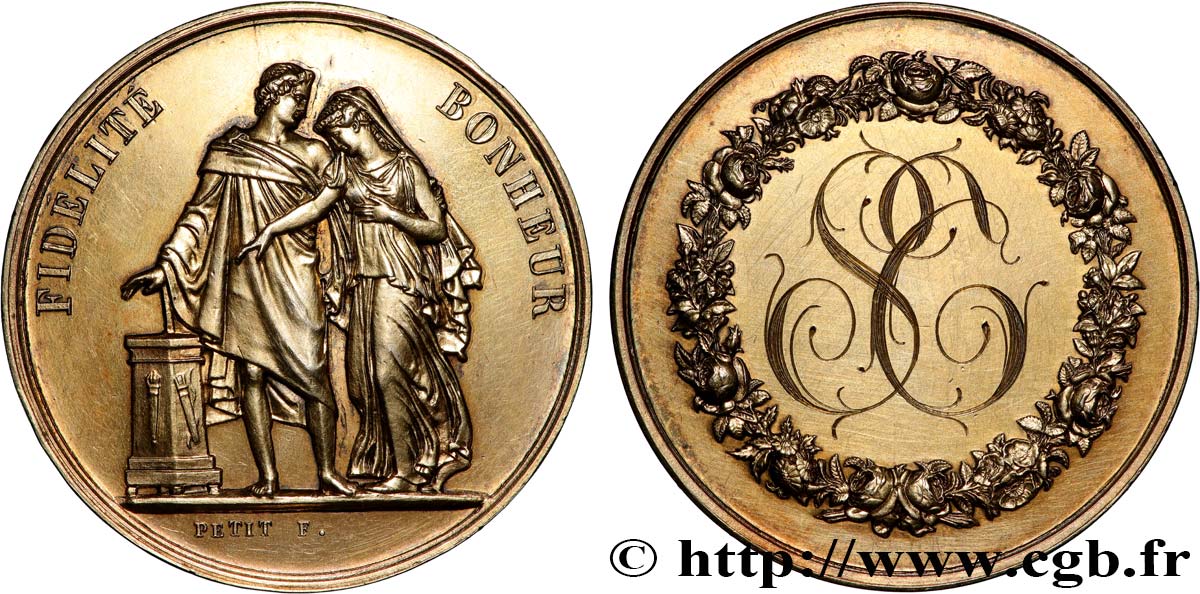 AMOUR ET MARIAGE Médaille de mariage, Fidélité et Bonheur TTB